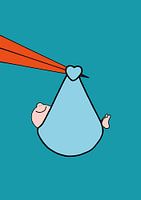 Ooievaar draagt baby jongetje - babykamer