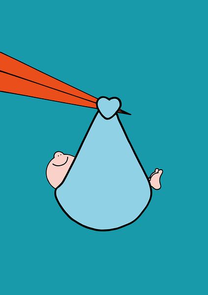 Stork carries baby boy - nursery art by Annemarie Broeders