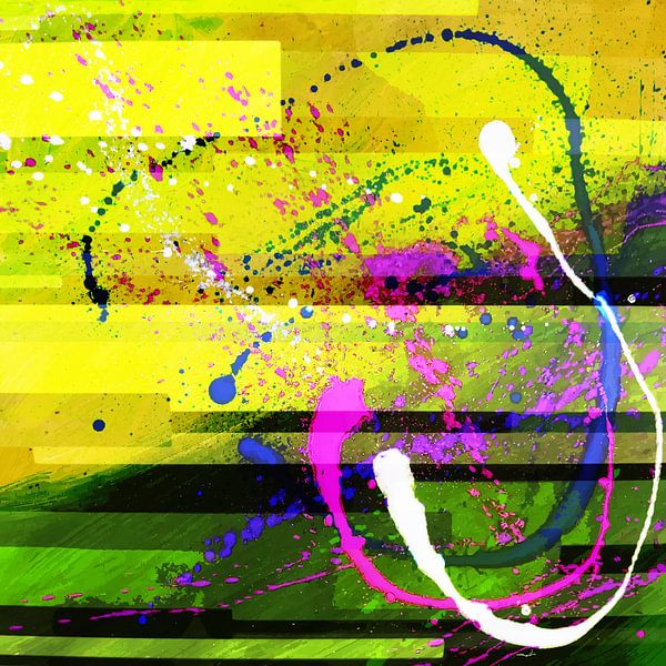 Modern, Abstract Digital Artwork in Yellow Pink by Art By Dominic