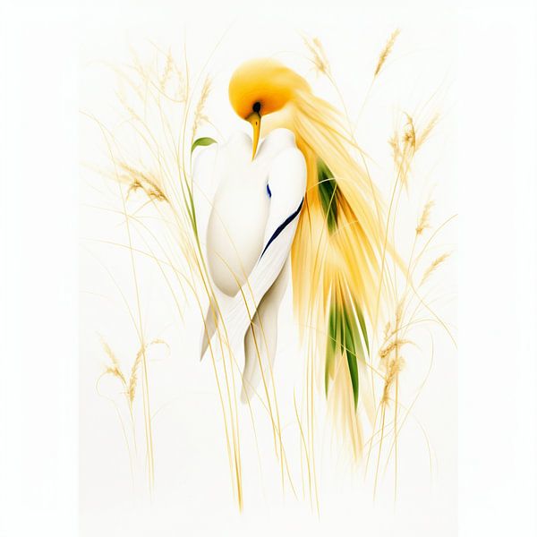 Golden Song - Yellow Abstract Bird by Karina Brouwer