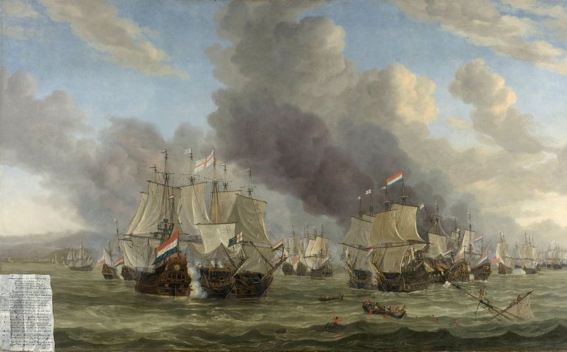 VOC Zeeslag schilderij: Slag bij Livorno, Reinier Nooms, 1653 - 1664 op  canvas, behang, poster en meer