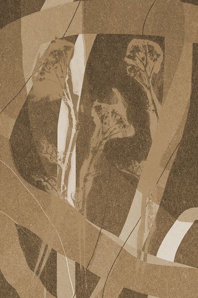 Formes, lignes et fleurs.  Art géométrique botanique abstrait moderne en beige et brun. par Dina Dankers