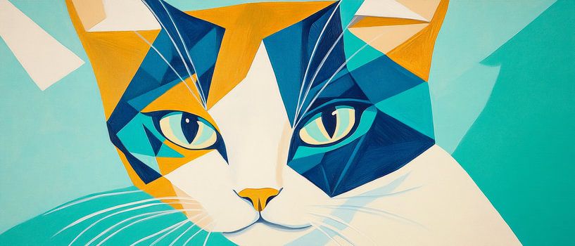Katzengeheimnisse in Farbenpracht  Feline Eleganz im geometrisc von Poster Art Shop
