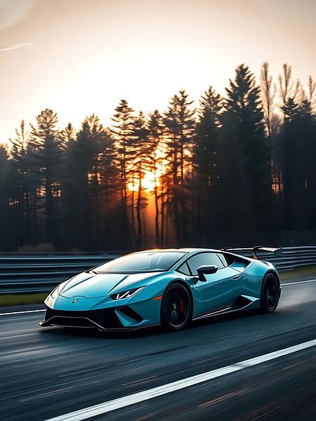 Lamborghini Huracan Blue Sunset Speeding 3 by MIROKKU