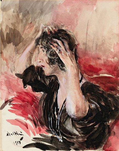 Giovanni Boldini - Woman putting her hair in order (1918) by Peter Balan