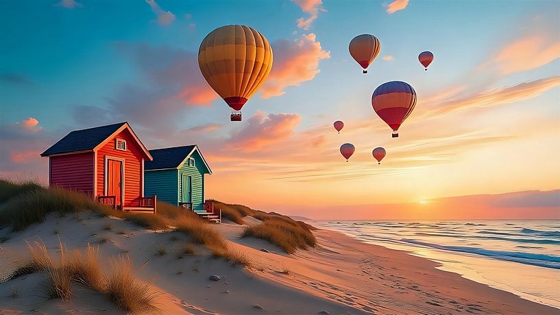 Coastal romance with hot air balloons by Jean Pierre