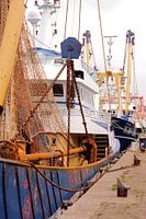 Fishing boats in the port of IJmuiden 3 I Industrial I Vintage colour print
