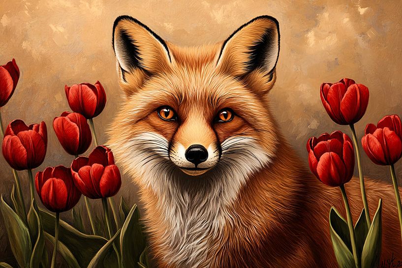 Fox among red tulips by Imperial Art House