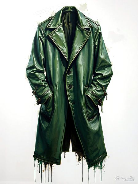 Mantel aus Leder zwischen Stille und Verwandlung – Grüner Ledermantel im Raum des Verschwindens von AidasignArt