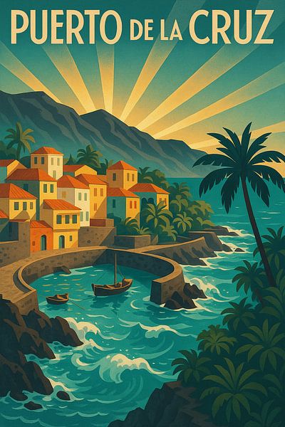 Puerto de la Cruz Vintage Travel Poster - Art Deco Küstenwandkunst von Travel Shop
