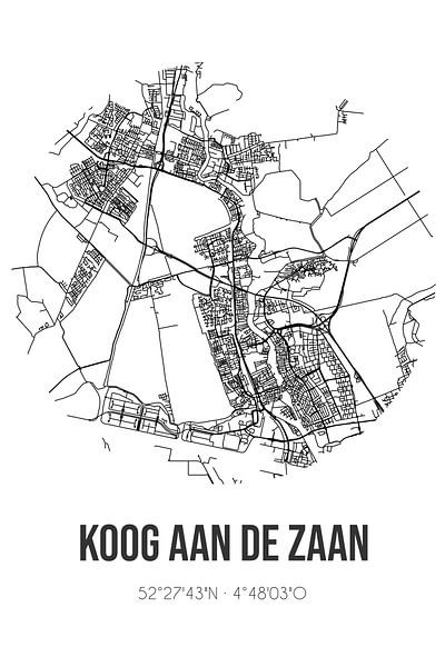 Koog aan de Zaan (Noord-Holland) | Carte | Noir et blanc par Affiches de lieux