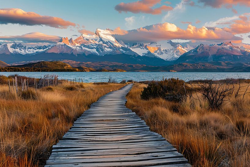 Atemberaubende Landschaft in Patagonien mit Bergen und mehr von Art & Soul Creations