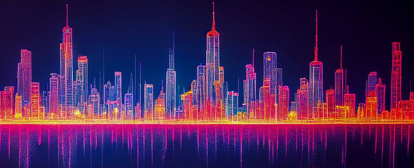 Illustration abstract neon skyline city by Animaflora PicsStock