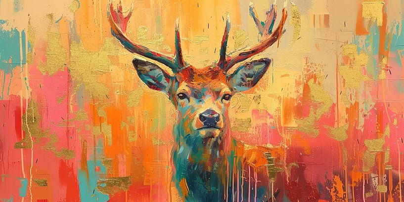 Neon Deer Abstract | Chromatic Antler Aura par Caprices d'Art