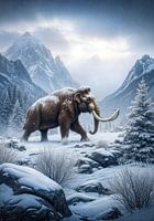 Wollmammut im schneebedeckten Gebirgstal