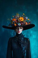 Explosion der Blumen | Anmutige Frau mit Blumenhut