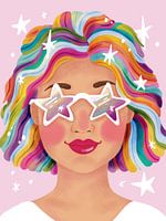 Portrait coloré d'une femme aux couleurs de l'arc-en-ciel