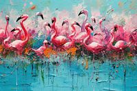 Flamingos auf Reisen | Moderne Kunst