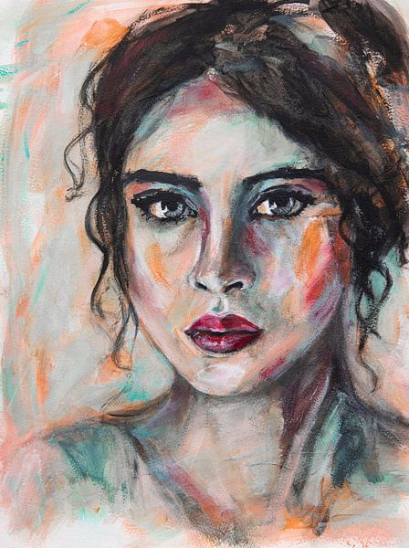 Abstract intuitive portrait woman with black hair by Bianca ter Riet