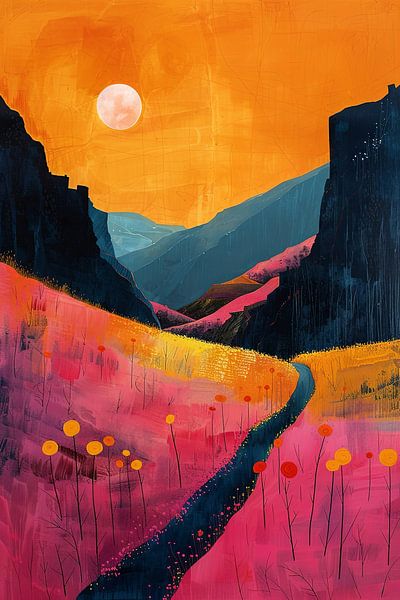 Mond Landschaft Natur Berge Expressionismus No 9 von Niklas Maximilian