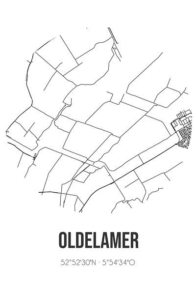 Oldelamer (Fryslan) | Karte | Schwarz und weiß von Ortsdrucke
