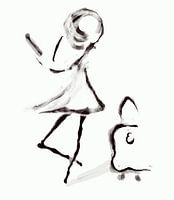 Mädchen mit Koffer Kunst der feinen Linien