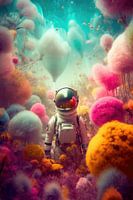 Astronaut on an alien planet surrounded by nature