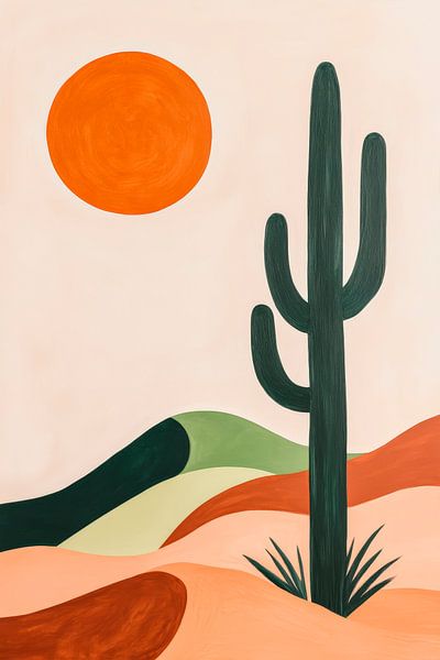 Cactus landscape under an orange-coloured sun by Poster Art Shop