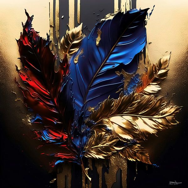 abstrakt in Gold, Rot und Blau von Gelissen Artworks