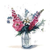 Romantischer Blumenstrauß in Aquarell und Tinte