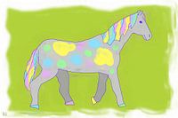 Kleurrijk muispaard in de wei