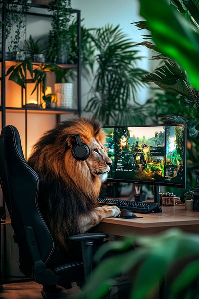 Der spielende Löwen-Gamer von Poster Art Shop