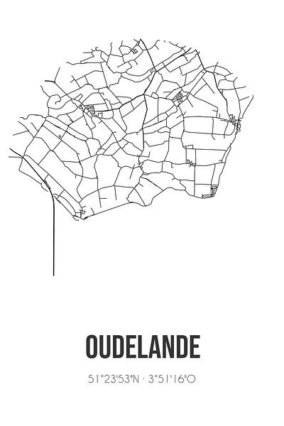 Oudelande (Zeeland) | Karte | Schwarz und weiß von Ortsdrucke