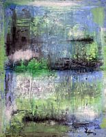 Les carrés VII en bleu, vert, noir et blanc