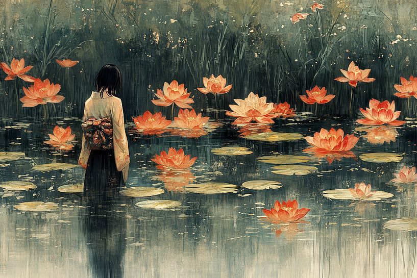 spirituelle Malerei Geisha Seerosen von Egon Zitter