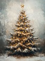 Arbre de Noël doré dans un paysage d'hiver