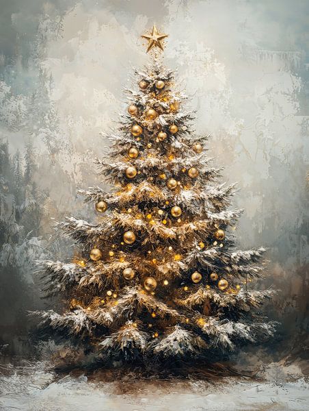 Goldener Weihnachtsbaum in Winterlandschaft von Your unique art