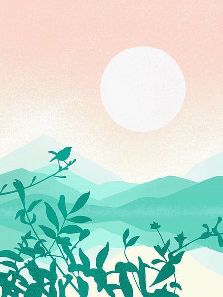 Oiseau sur une branche au coucher du soleil par Femke Bender