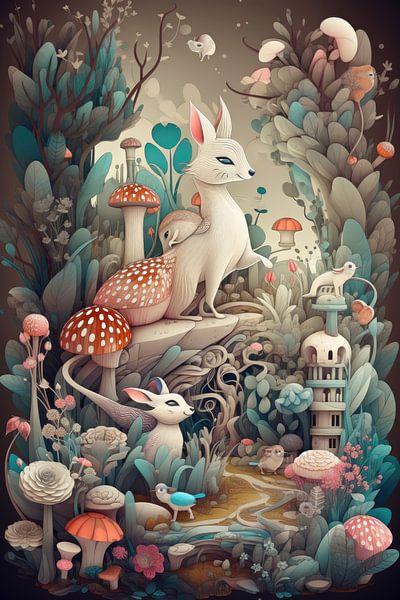 Deux renards blancs Art par Digitale Schilderijen