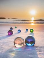 Leuchtende Murmeln im goldenen Sonnenuntergang