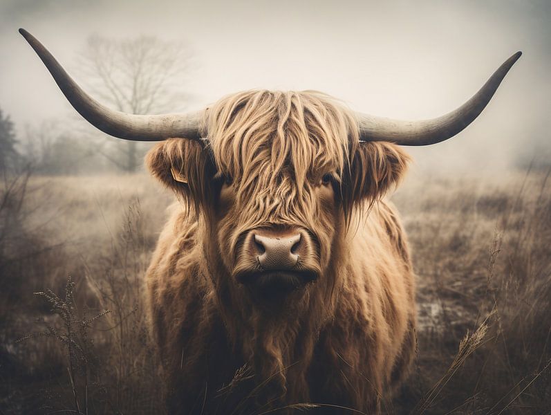 Portrait of a Scottish Highland cattle in the pasture by Thilo Wagner