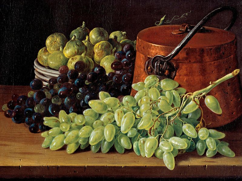 Still Life with Grapes, Figs, and a Copper Kettle, Luis Eugenio Meléndez by Masterful Masters