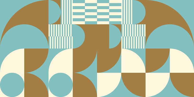 Abstrakte geometrische Kunst im Retro-Stil in Gold, Blau und Off-White nr. 2 von Dina Dankers