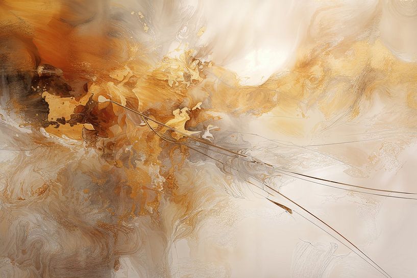 Peinture abstraite aux teintes automnales – lignes minimalistes en marron, orange et beige par Joriali photographie et peintures