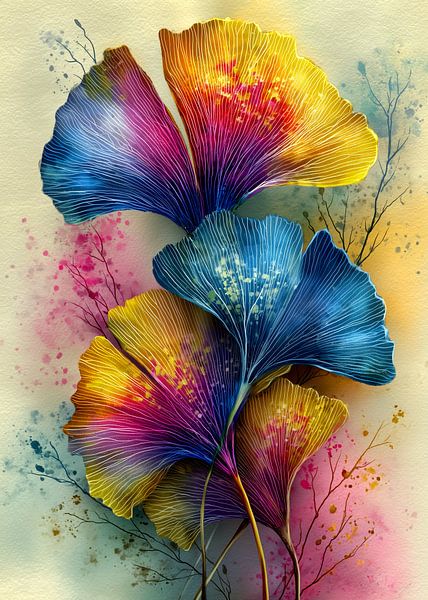 Malerische Blumen Immergrün Ginkgo Biloba 5 von JBJart Justyna Jaszke