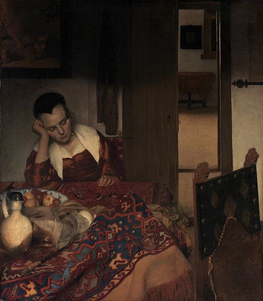 Une femme de chambre Asleep, Johannes Vermeer par Des maîtres magistraux