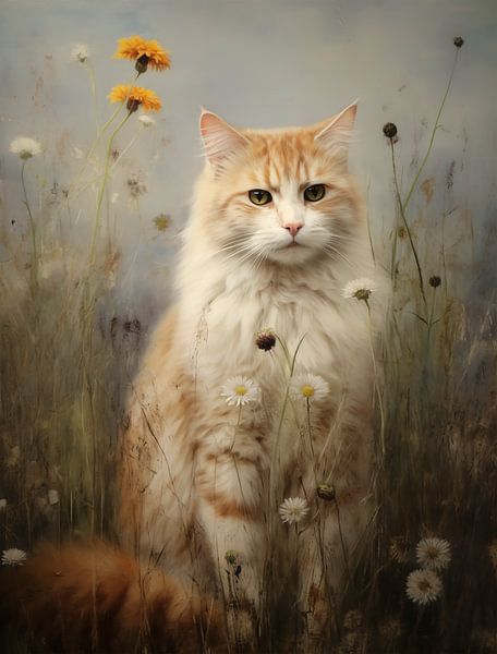 Kater im Wildblumenfeld von Emil Husstege