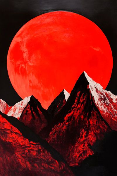 Rote Berge unter Vollmond von Poster Art Shop
