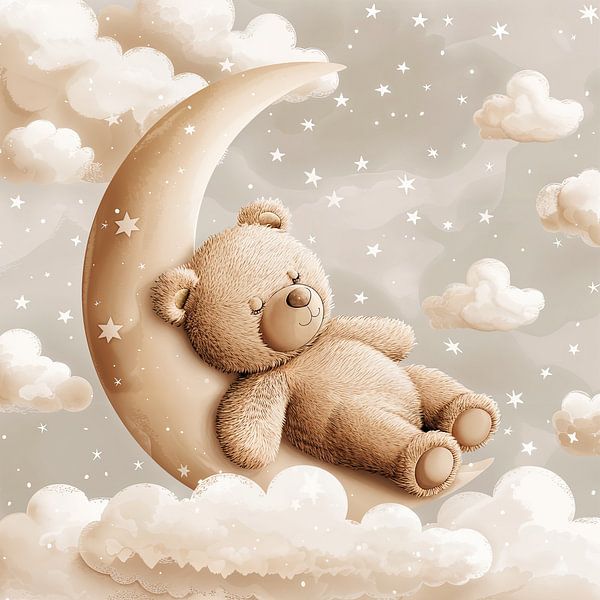 Schlafender Bär auf Wolken von Poster Art Shop