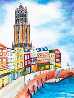 Der farbenfrohe Domturm von Utrecht an der Gracht